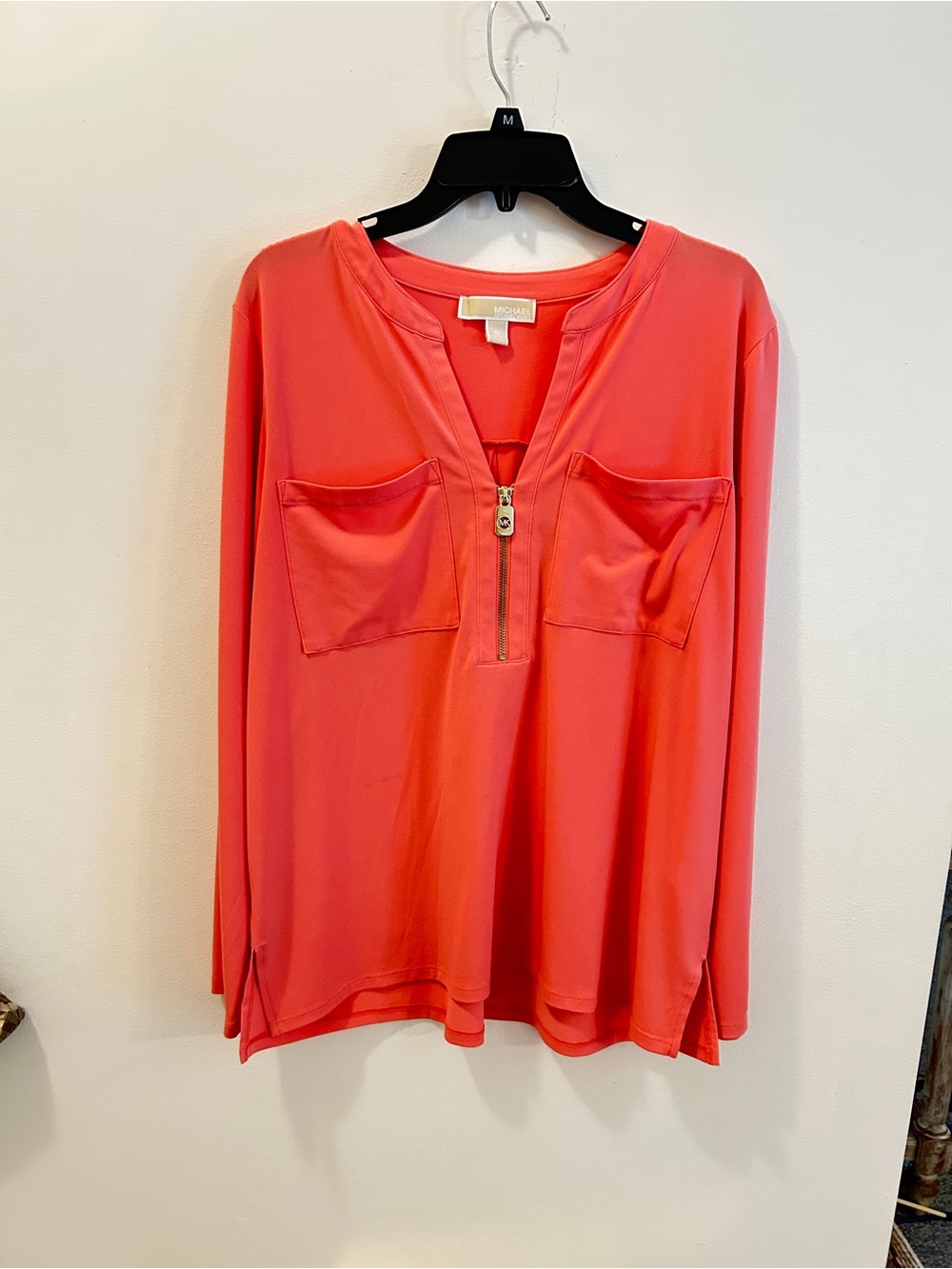 Michael Kors Coral Long-Sleeve Zip Front Blouse